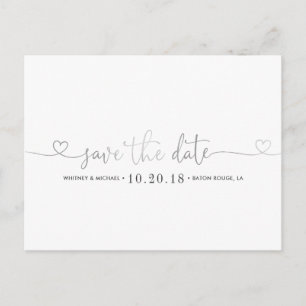 Silver Heart Save the Date Announcement Postcard