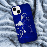 Silver Heart Swirl Sparkle on Blue