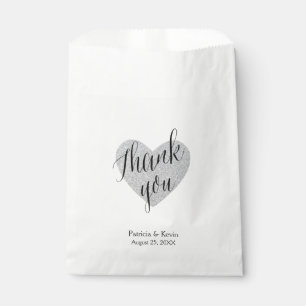 Silver heart thank you personalised favour bag