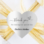 Silver heart thank you wedding sticker<br><div class="desc">A faux silver looking background. With the text: Thank you for sharing our special day,  with a small heart.   Personalize and add your names.</div>