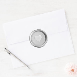 Silver Heart Wax Seal Wedding Envelope Stickers