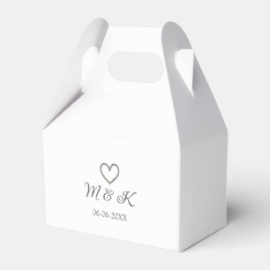 Silver heart wedding couple name letter modern favor box