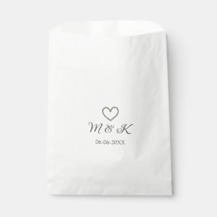 Silver heart wedding couple name letter modern favour bag