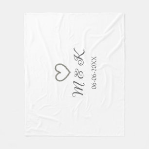 Silver heart wedding couple name letter modern  fleece blanket