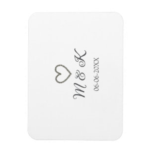 Silver heart wedding couple name letter modern magnet
