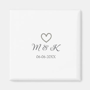 Silver heart wedding couple name letter modern magnet