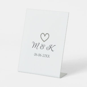 Silver heart wedding couple name letter modern  pedestal sign