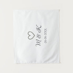 Silver heart wedding couple name letter modern  tapestry