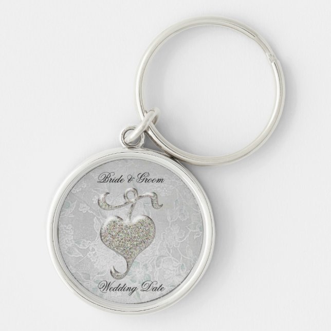Silver Heart Wedding Favour Keychain (Front)