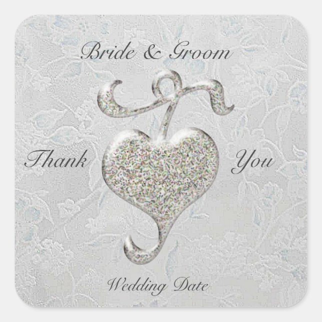 Silver Heart  Wedding Square Sticker (Front)