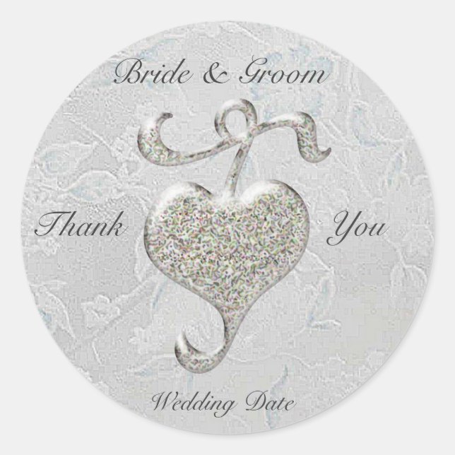 Silver Heart  Wedding Sticker (Front)
