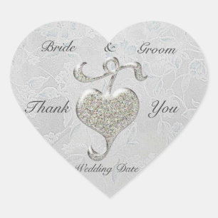 Silver Heart Wedding Thank you Sticker