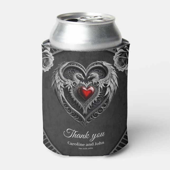 Silver heart with wings can cooler (Can Front)