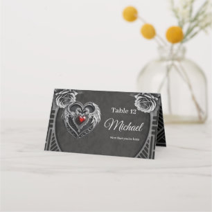 Silver heart with wings. place card