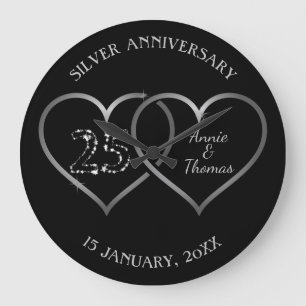 Silver Hearts And Numbers Large Clock