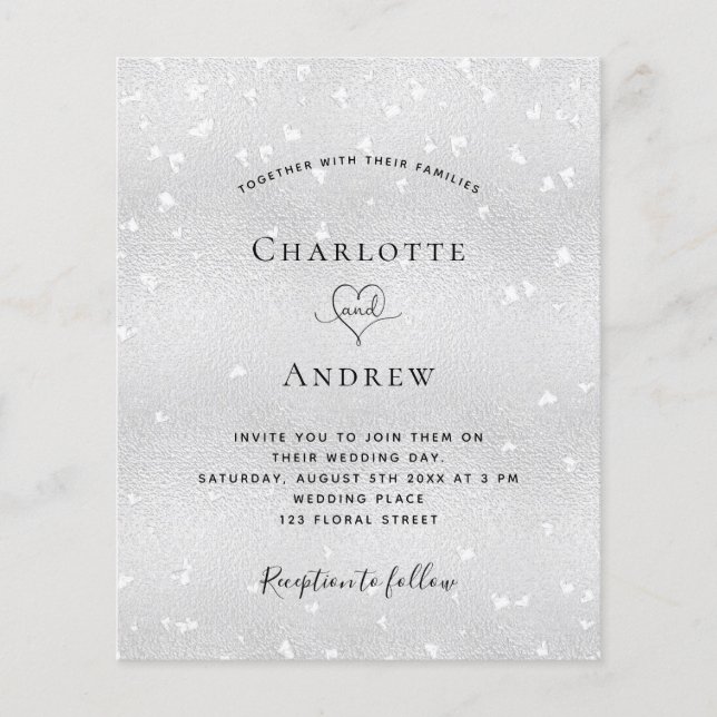 Silver hearts budget wedding invitation  flyer (Front)
