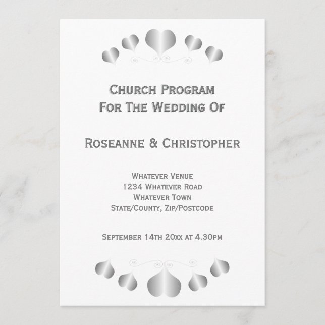 Silver Hearts Design Wedding Program (Front)
