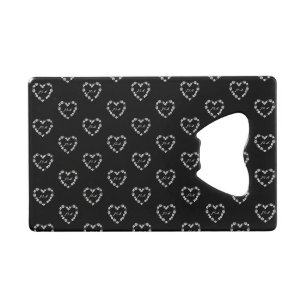 Silver Hearts on Black - Chic Wedding Favor Bottle Credit Card Bottle Opener