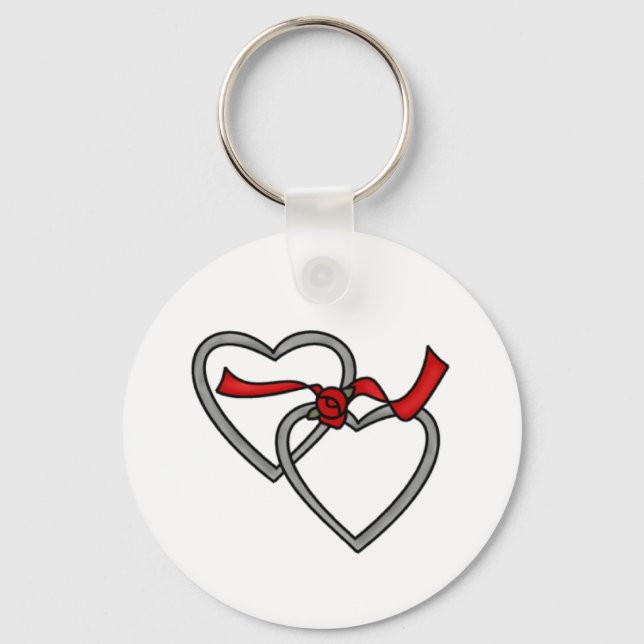 Silver Hearts Red Ribbon Keychain (Front)