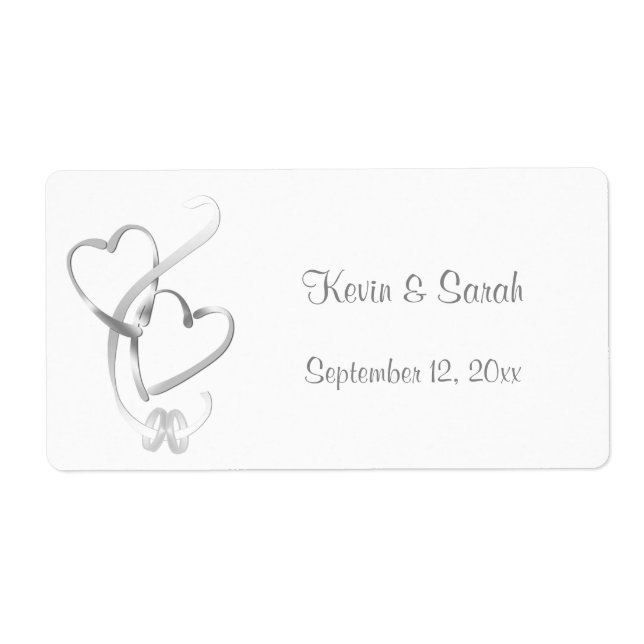Silver Hearts Wedding Labels (Front)