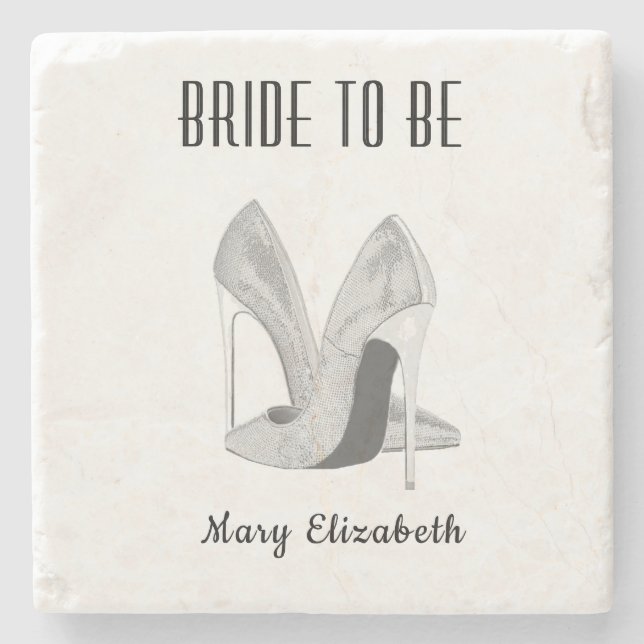 Silver Heels Bride to Be Stone Coaster (Front)