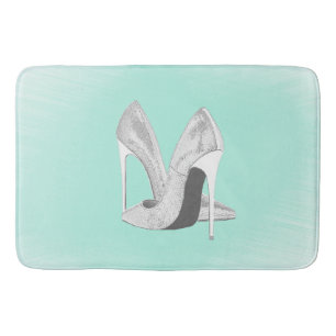 Silver Heels on Mint Bath Mat