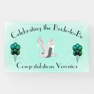 Silver Heels on Mint Bride to Be Congratulations Banner