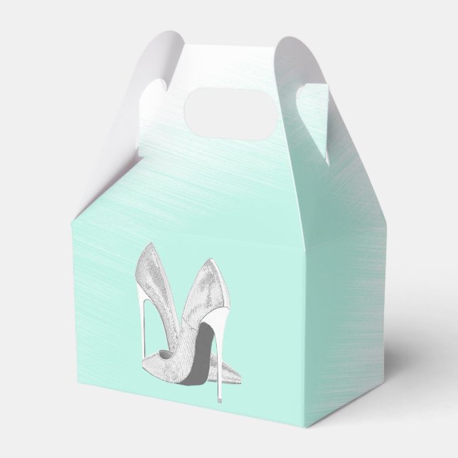 Silver Heels on Mint Favor Box (Front Side)