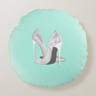 Silver Heels on Mint Round Pillow