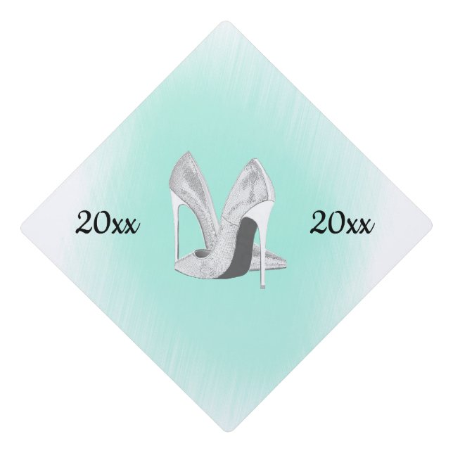 Silver Heels on Mint Year Graduation Cap Topper (Front)