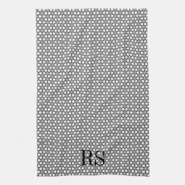 Silver Hexagon Pattern: Monogram Kitchen Decor Kitchen Towel (Vertical)