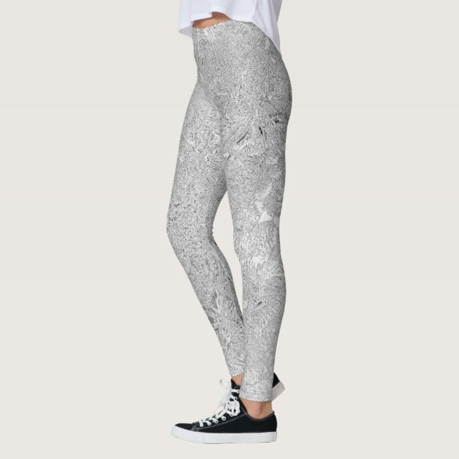 Silver Hibiscus Flowers,  Leggings (Left)