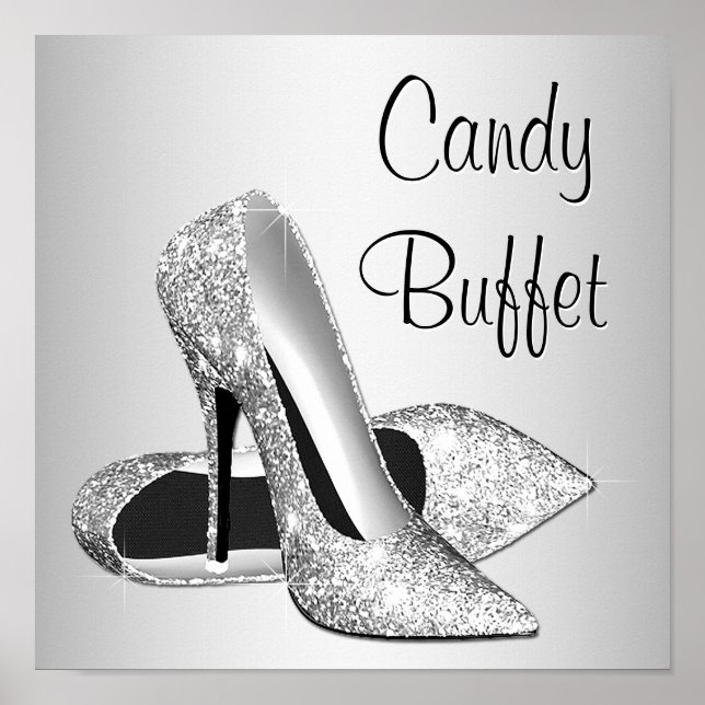 Silver High Heel Shoe Candy Buffet Sign (Front)