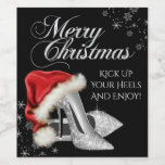 Silver High Heel Shoe Christmas Wine Bottle Labels<br><div class="desc">Christmas wine bottle labels with elegant silver high heel shoes and cute red Santa hat on an elegant black background with elegant script Merry Christmas and snowflakes. You can easily customize these custom and corporate Christmas wine bottle labels for your event by simply adding the text of your choice. You...</div>