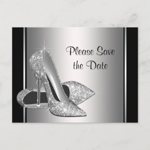 Silver High Heel Shoe Save The Date Announcement Postcard