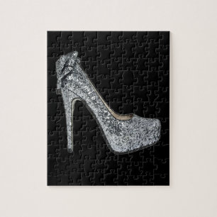 Silver High Heels Customize add Text Jigsaw Puzzle