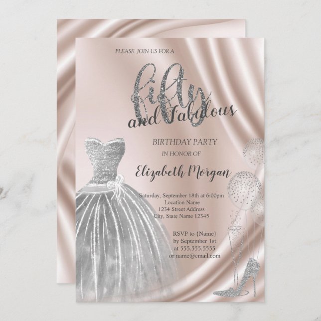 Silver High Heels Dress 50th Birthday  Invitation (Front/Back)