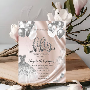 Silver High Heels Dress Balloons 50th Birthday  Invitation
