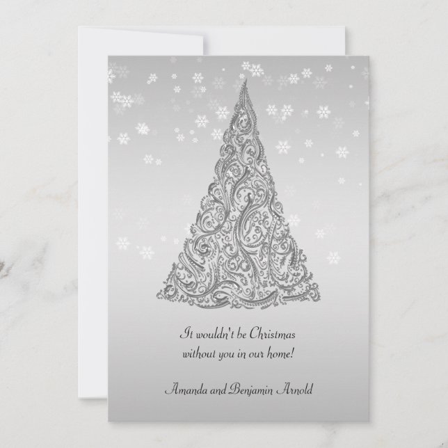 Silver Holiday Tree Snowflakes Invitation Card (Front)