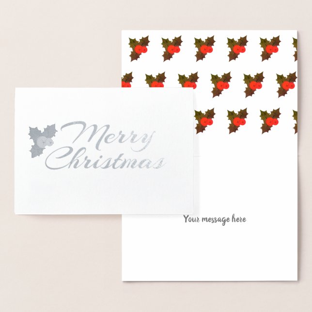 Silver Holly Berry Christmas Foil Card (Display)