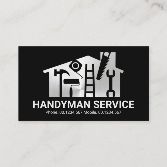 Silver Home Handyman Tools Builder Business Card (Front)