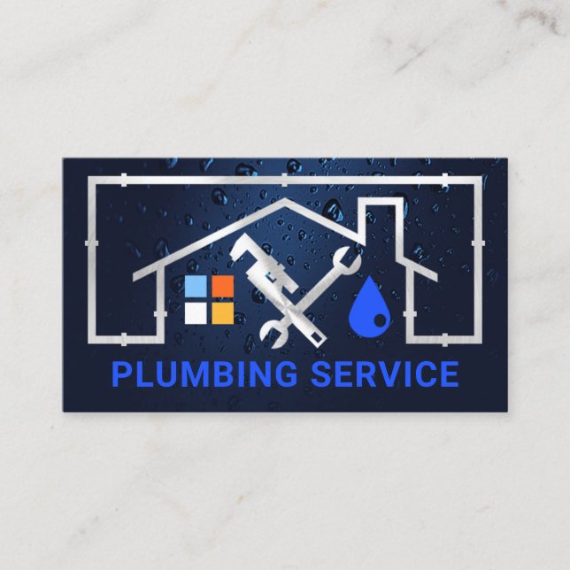 Silver Home Pipe Frame Leaking Business Card (Front)