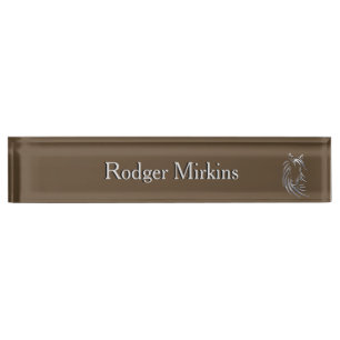Silver Horse Head Brown Nameplate