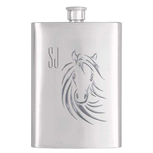Silver Horse Head Monogram Hip Flask (Front)