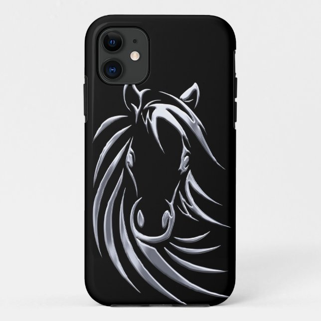 Silver Horse Head on Black Case-Mate iPhone Case (Back)