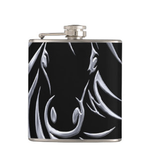 Silver Horse Head on Black Hip Flask