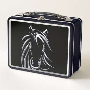 Silver Horse Head on Black Lunch Box