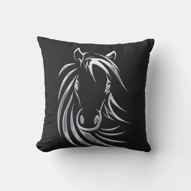 Silver Horse Head Outdoor Pillow (Front)