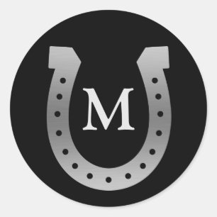 Silver Horseshoe Monogram Classic Round Sticker