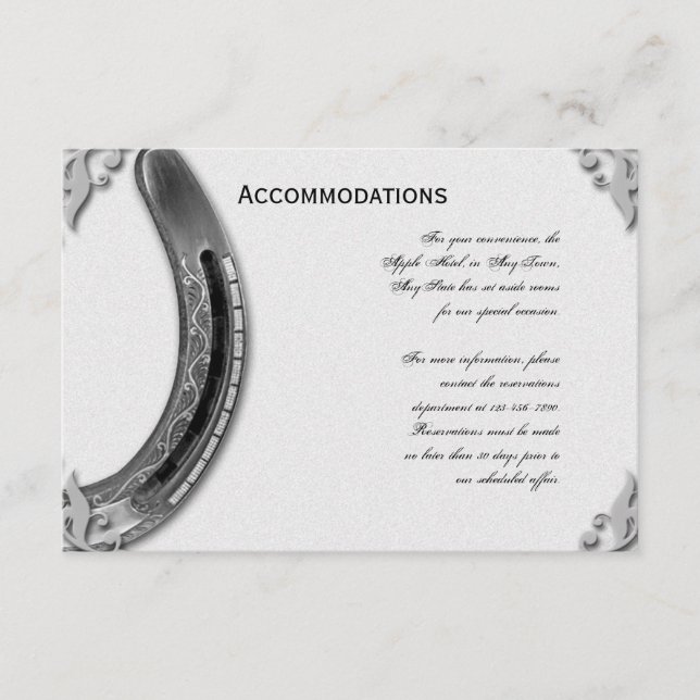 Silver Horseshoe on White Wedding Enclosure Card (Front)